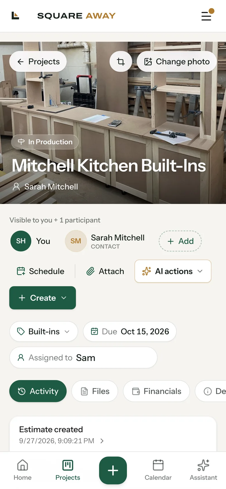 A project on the phone with its photo banner, stage, due date and activity