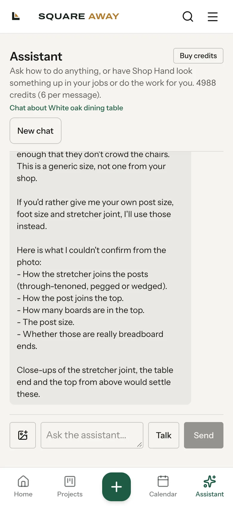 Shop Hand listing what it couldn't confirm from the photo